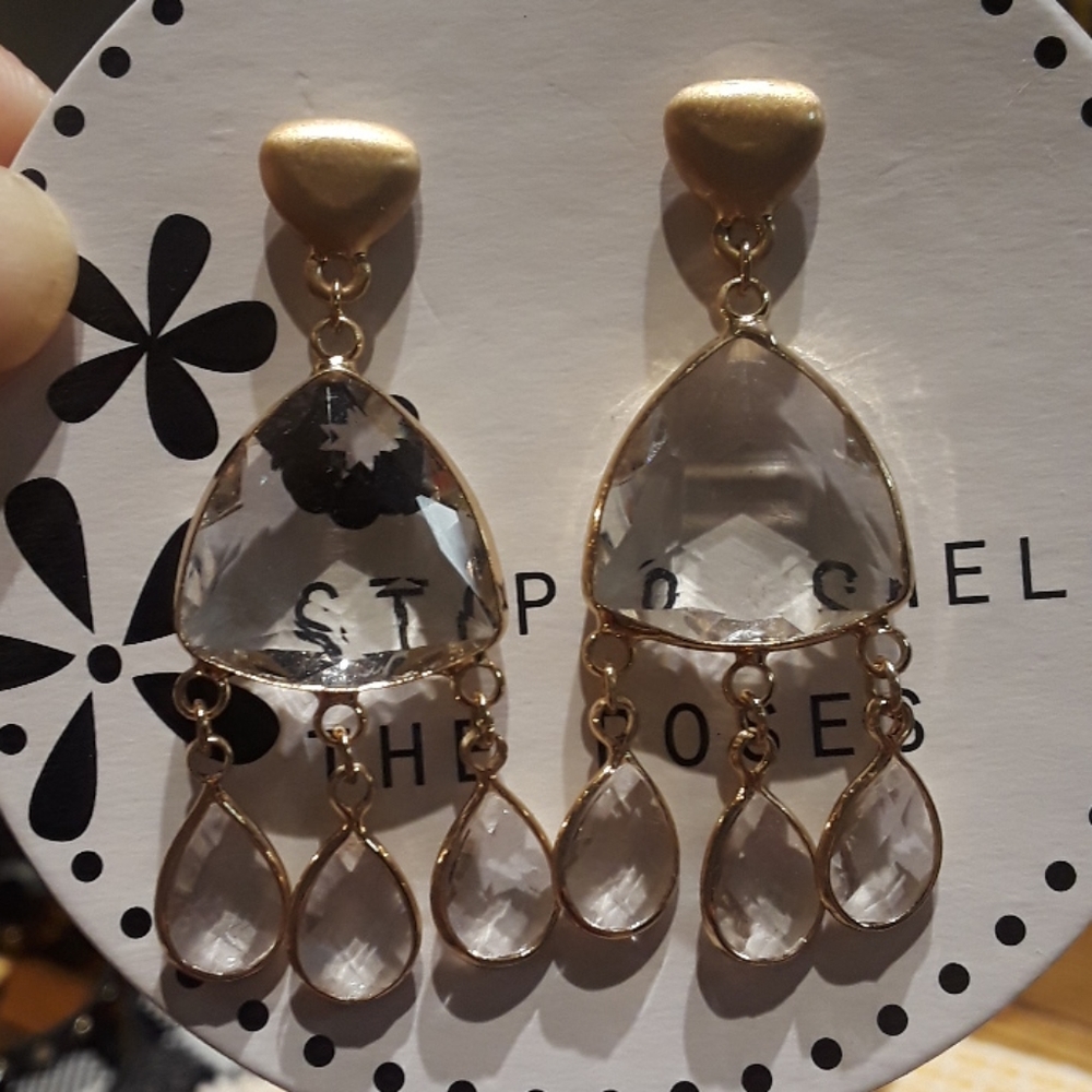 Glass Chandelier Gold Earrings